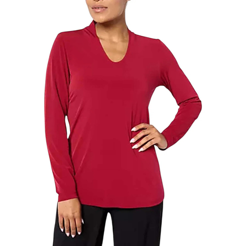Susan Graver Women's Liquid Knit Voop Neck Top Dark Cranberry - Regular